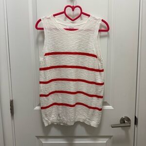 Women's Red and White Striped Knit Tank Top Sweater Size L